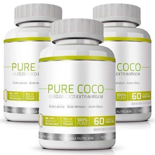 Pure Coco - Original - Óleo Coco Extra Virgem 100% - Emagrecedor - 03 Potes