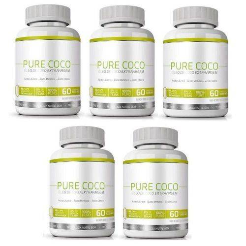Pure Coco - Original - Óleo Coco Extra Virgem 100% - Emagrecedor - 05 Potes