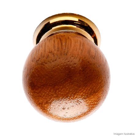 Puxador Botão Bola de Madeira Cerejeira com Base Plástica Dourada Fixtil