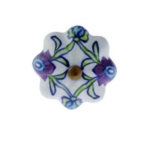Puxador Indiano de Cerâmica com Pintura de Flores- Amecasa