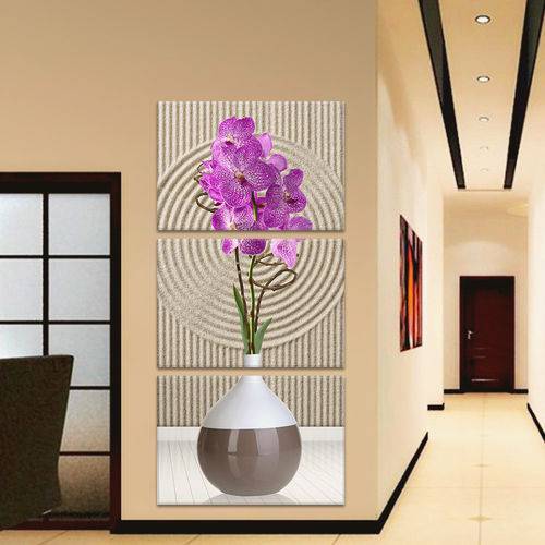 Quadro 120x60cm Vaso Flores Lilás Orquídeas Decorativo Interiores - Oppen House
