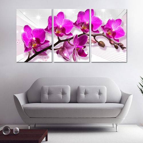 Quadro 60x120cm Canvas Orquídea Rosa Flores Abstrato Decorativo Interiores - Oppen House