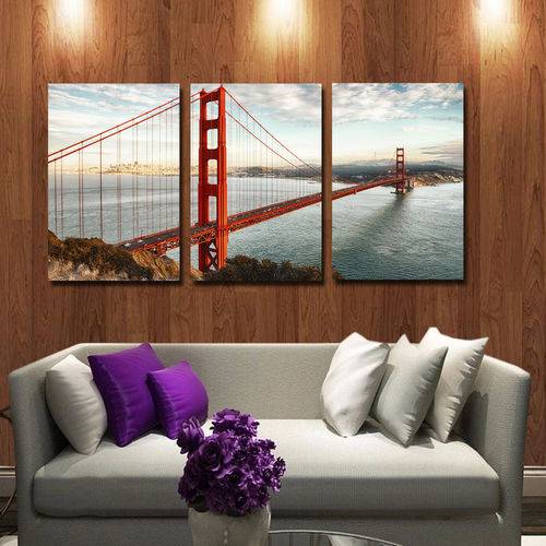 Quadro 60x120cm Ponte Golden Gate Decorativo para Sala, Quarto, Escritório - Oppen House