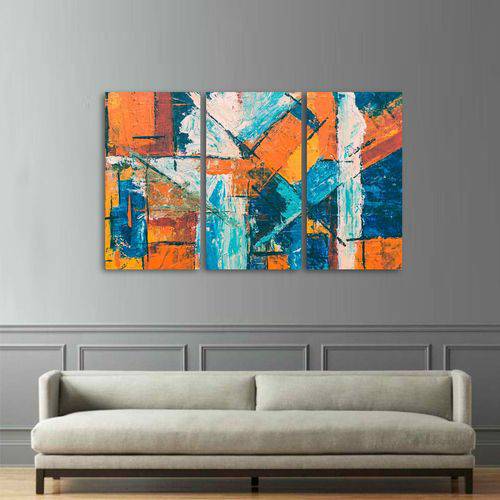 Quadro Abstrato Artístico Sala Hall Orange Conjunto 3 Peças