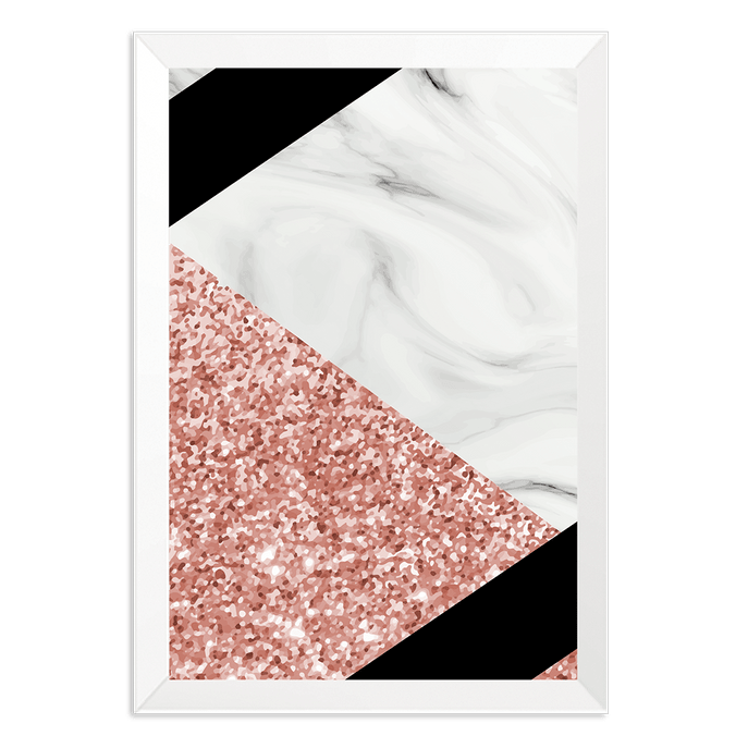 Quadro Abstrato Rose e Marble Branca Lisa 30x20 SV