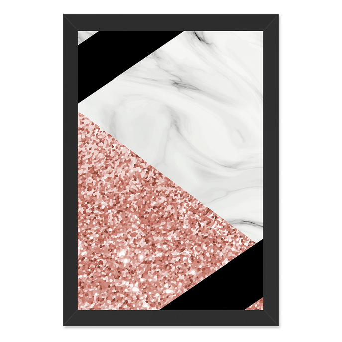 Quadro Abstrato Rose e Marble Preta Lisa 30x20 SV