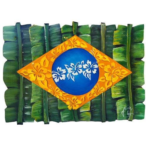 Quadro Artesanal Galvanizado Bandeira do Brasil Pintado