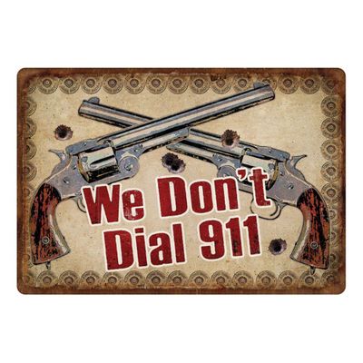 Quadro de Metal NTK para Colecionadores de Itens Táticos com Ilustração Exclusiva de Pistolas We Don’t Dial 911