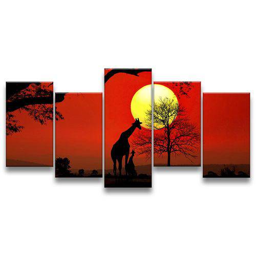 Quadro Decorativo 129x63 Sala Quarto Arte Pôr do Sol Girafas