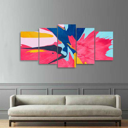 Quadro Decorativo Abstrato Colors Rosa para Sala Hall 125x60