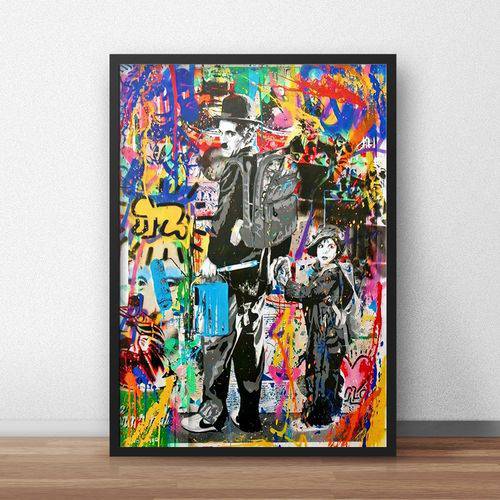 Quadro Decorativo Banksy Chaplin e o Órfão 50x70cm Preto