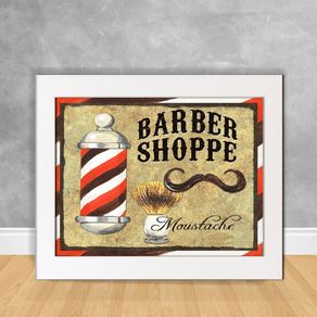 Quadro Decorativo Barber Shoppe Moustache BB 09 Branca 30x40