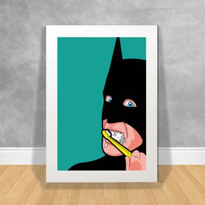 Quadro Decorativo Batman Escovando Dente Vida Secreta dos Super Heróis 27 Branca