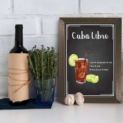 Quadro Decorativo Bebida Cuba Libre 22x32 Moldura Marrom