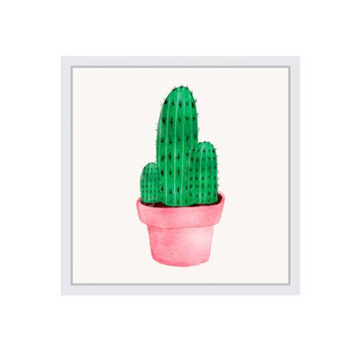 Quadro Decorativo Branco Cactus 22,5 Cm