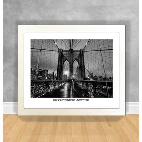 Quadro Decorativo Brooklin Bridge em P&B - New York Nova York 45 Branca