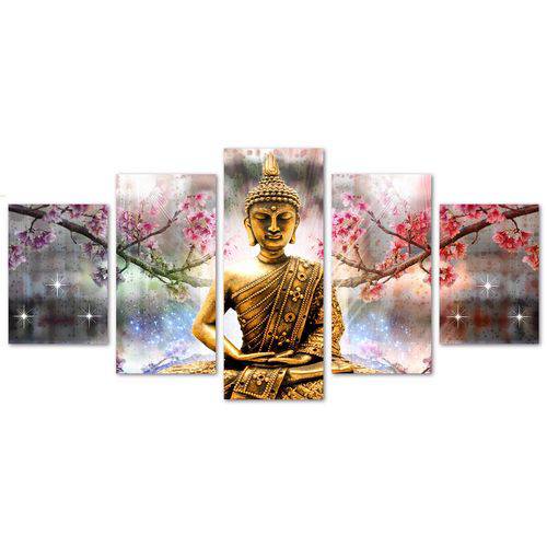 Quadro Decorativo Buddha (Buda) - 5 Peças - 1,33mX0,63m - Sala - Quarto - Interiores - Annature Design