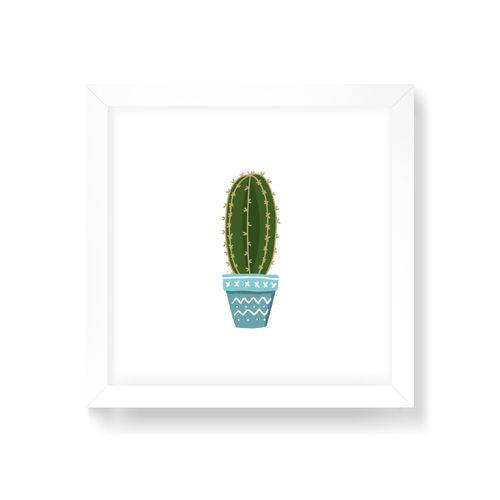 Quadro Decorativo Cactus Roliço - 20x20cm (moldura em Laca Branca)
