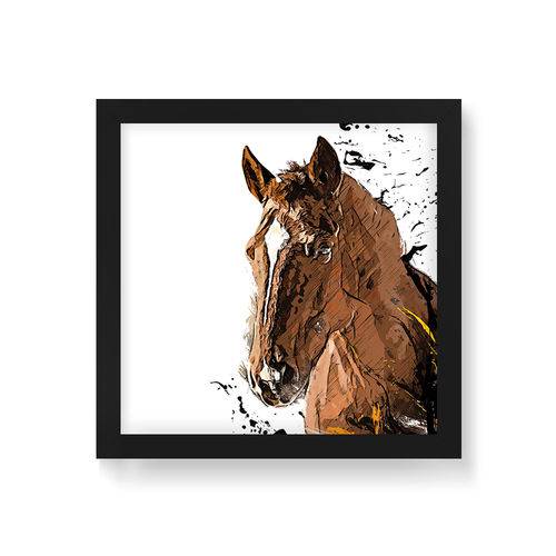 Quadro Decorativo Cavalo Desenho - 30x30cm (moldura em Laca Preta)