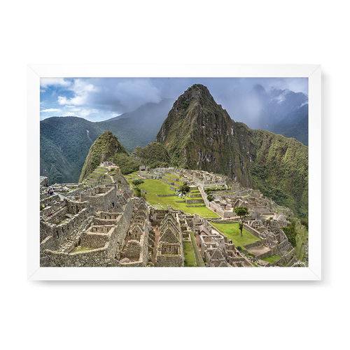 Quadro Decorativo Cidade Sagrada de Machu Picchu - 46x32,5cm (moldura em Laca Branca)