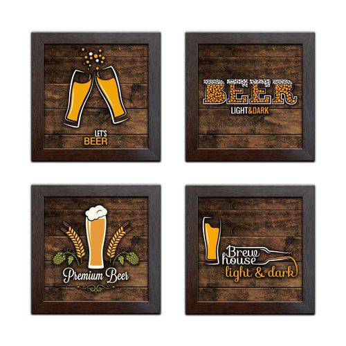 Quadro Decorativo com Moldura Cerveja Bebidas - Kit de 4 - K-025