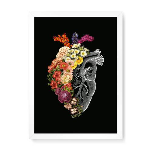 Quadro Decorativo Coração Floral - 32,5x23cm (moldura em Laca Branca)