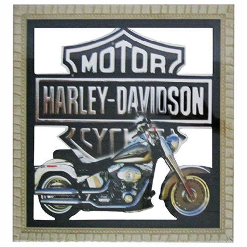 Quadro Decorativo de Madeira Vazado Harley Davidson 33x33cm