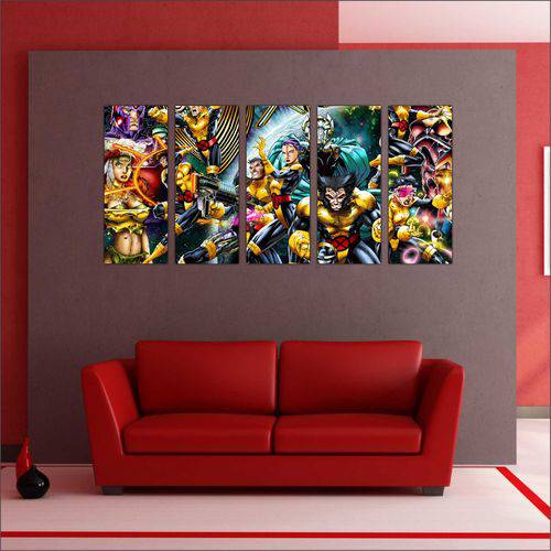 Quadro Decorativo Desenho X-Men Mosaico 5 Peças GG