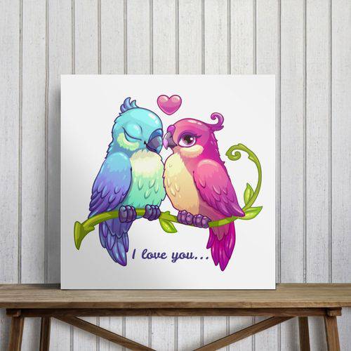 Quadro Decorativo em Canvas Pássaros "I Love You"