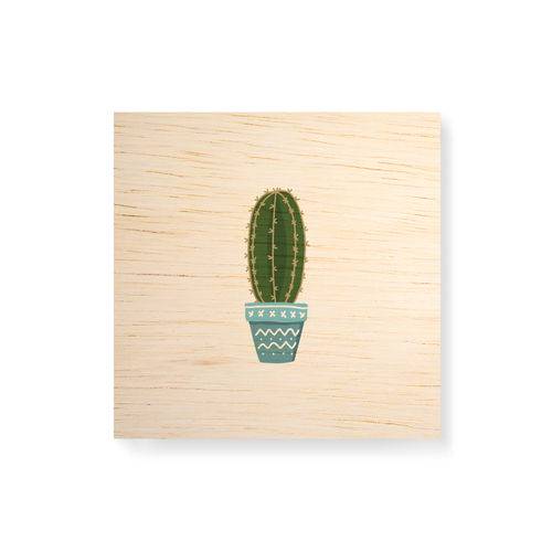 Quadro Decorativo em Madeira Cactus Roliço - 20x20cm