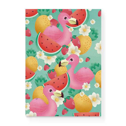 Quadro Decorativo em Tela Canvas Flamingo Frutas - 32,5x23cm