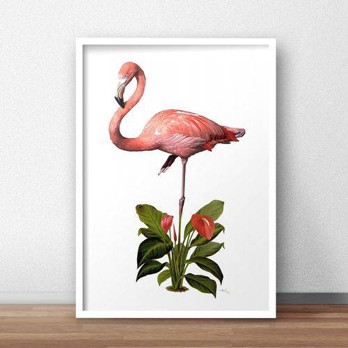 Quadro Decorativo Flamingo 20x30cm Branco