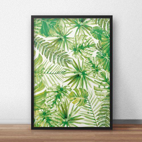 Quadro Decorativo Folhas Tropicais Verdes 50x70cm Preto