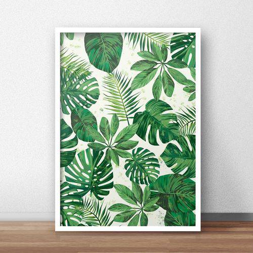 Quadro Decorativo Folhas Verdes 50x70cm Branco