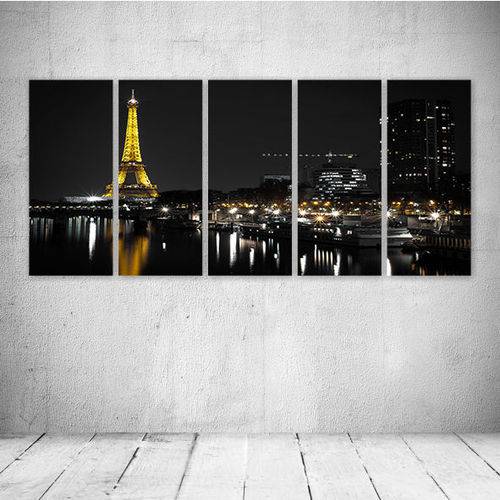 Quadro Decorativo - France Houses Rivers Marinas Paris - Composto de 5 Quadros