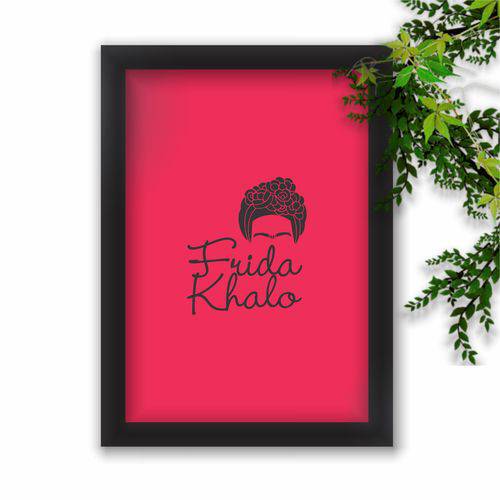 Quadro Decorativo Frida Kahlo Fundo Pink Moldura Preta A4