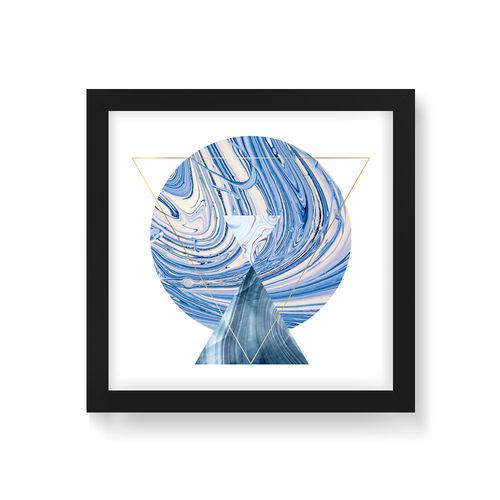 Quadro Decorativo Geométrico Círculo Mesclado Azul - 30x30cm (moldura em Laca Preta)