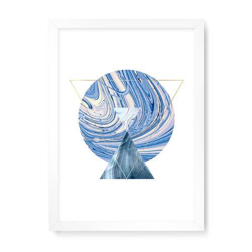 Quadro Decorativo Geométrico Círculo Mesclado Azul - 46x32,5cm (moldura em Laca Branca)