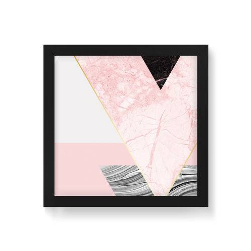 Quadro Decorativo Geométrico Triângulos Mármore Rosa - 20x20cm (moldura em Laca Preta)