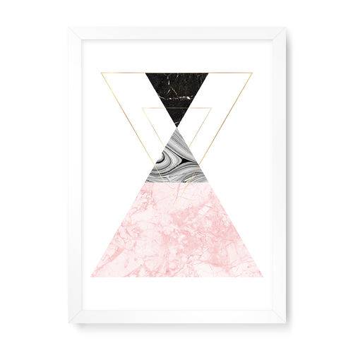 Quadro Decorativo Geométrico Triângulos Pirâmide - 32,5x23cm (moldura em Laca Branca)