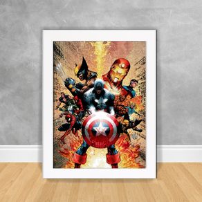 Quadro Decorativo Heróis Marvel 08 os Vingadores 32 Branca