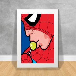 Quadro Decorativo Homem Aranha com Pirulito Vida Secreta dos Super Heróis 23 Branca