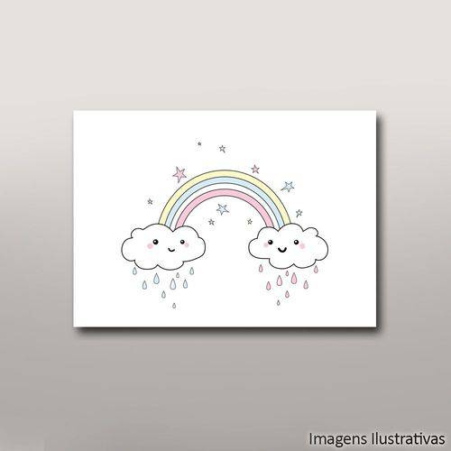 Quadro Decorativo Infantil Nuvens com Arco-Íris