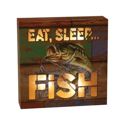 Quadro Decorativo NTK Iluminado com Temática de Pesca na Medida de 15cm Eat Sleep Fish