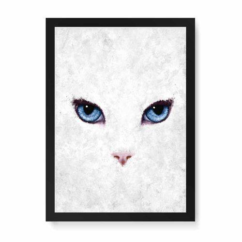 Quadro Decorativo Olhos do Gato Branco - 32,5x23cm (moldura em Laca Preta)