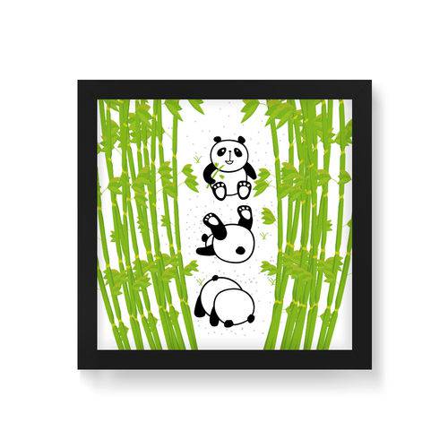 Quadro Decorativo Panda Bambu - 30x30cm (moldura em Laca Preta)