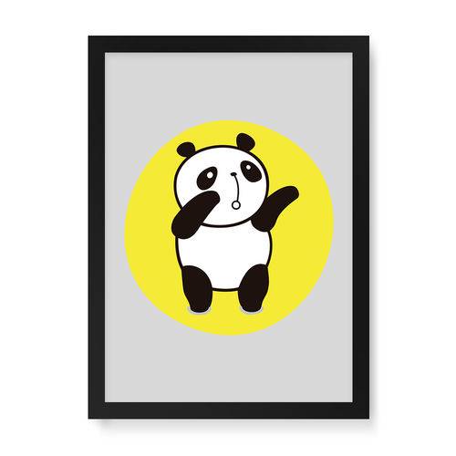Quadro Decorativo Panda Braços Levantado - 32,5x23cm (moldura em Laca Preta)