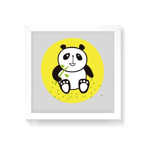 Quadro Decorativo Panda Comendo Bambu - 20x20cm (moldura em Laca Branca)