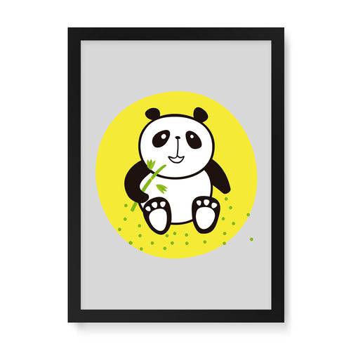 Quadro Decorativo Panda Comendo Bambu - 32,5x23cm (moldura em Laca Preta)