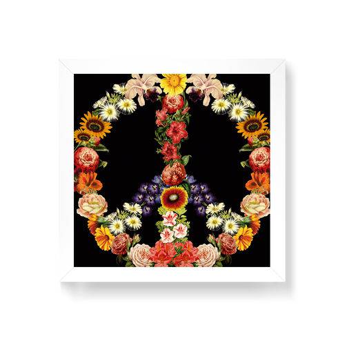Quadro Decorativo Paz Floral Tobé - 30x30cm (moldura em Laca Branca)
